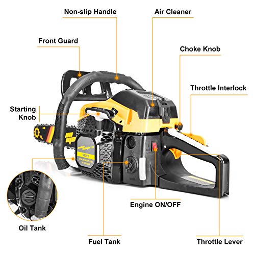 SALEM MASTER 5820G 58CC 2-Cycle Gas Powered Chainsaw, 18-Inch Chainsaw, Handheld Cordless Petrol Gasoline Chain Saw for Farm, Garden and Ranch