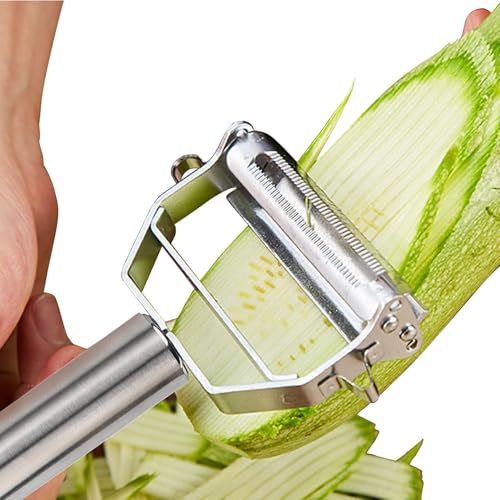 Image of 2 in 1 Peeler Julienne for Salad, Potato, Vegetable Slicer, Multi-Functional, Fruit Slicer, Adjustable Veggie Shredder, Kitchen Noodle Cutter, Stainless Steel (2 in 1 Peeler)