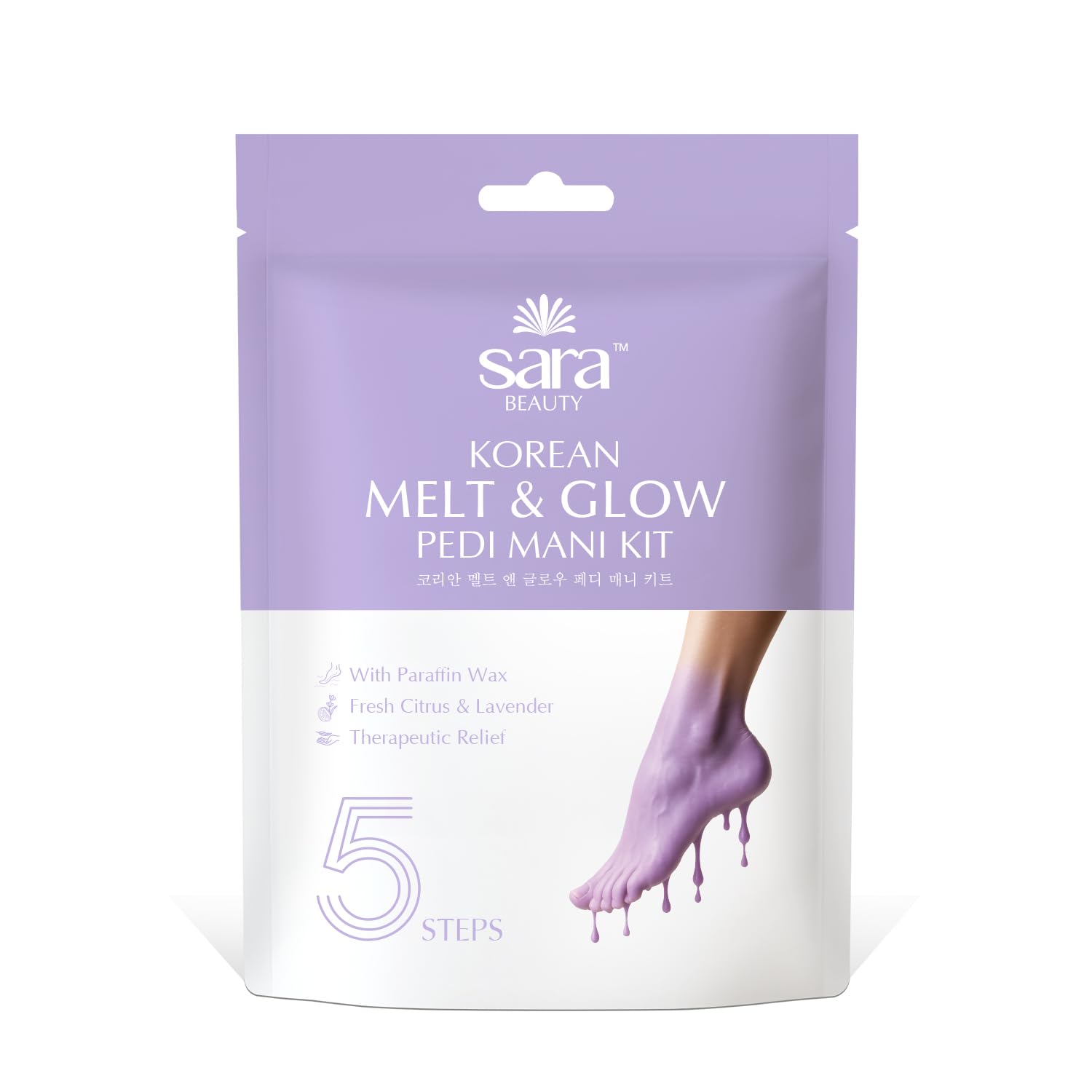 Sara Korean Melt & Glow Pedicure & Manicure Kit with Paraffin Wax Mask – 5 Step Spa Therapy for Soft, Smooth & Bright Hands and Feet, Deep Nourishment, Callus Care | 74 g + 3 ml