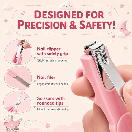 Image of StarAndDaisy baby grooming / care kit for new born baby , baby comb hair for new born boys & girls Hair Brush, Comb,Baby Nail Scissor,Baby Nail Cutter,nail cutter safety holder, Nail Filer for baby - Assort