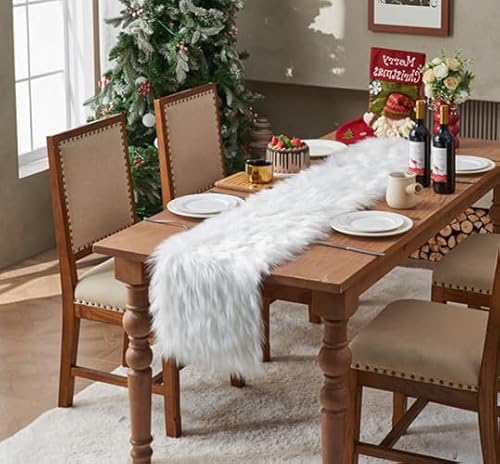 Camino de mesa de piel sintética, decoración de invierno, moderno, perfecto para Navidad, bodas, hogar, comedor, tocador, mesa de café (30 x 120 cm)