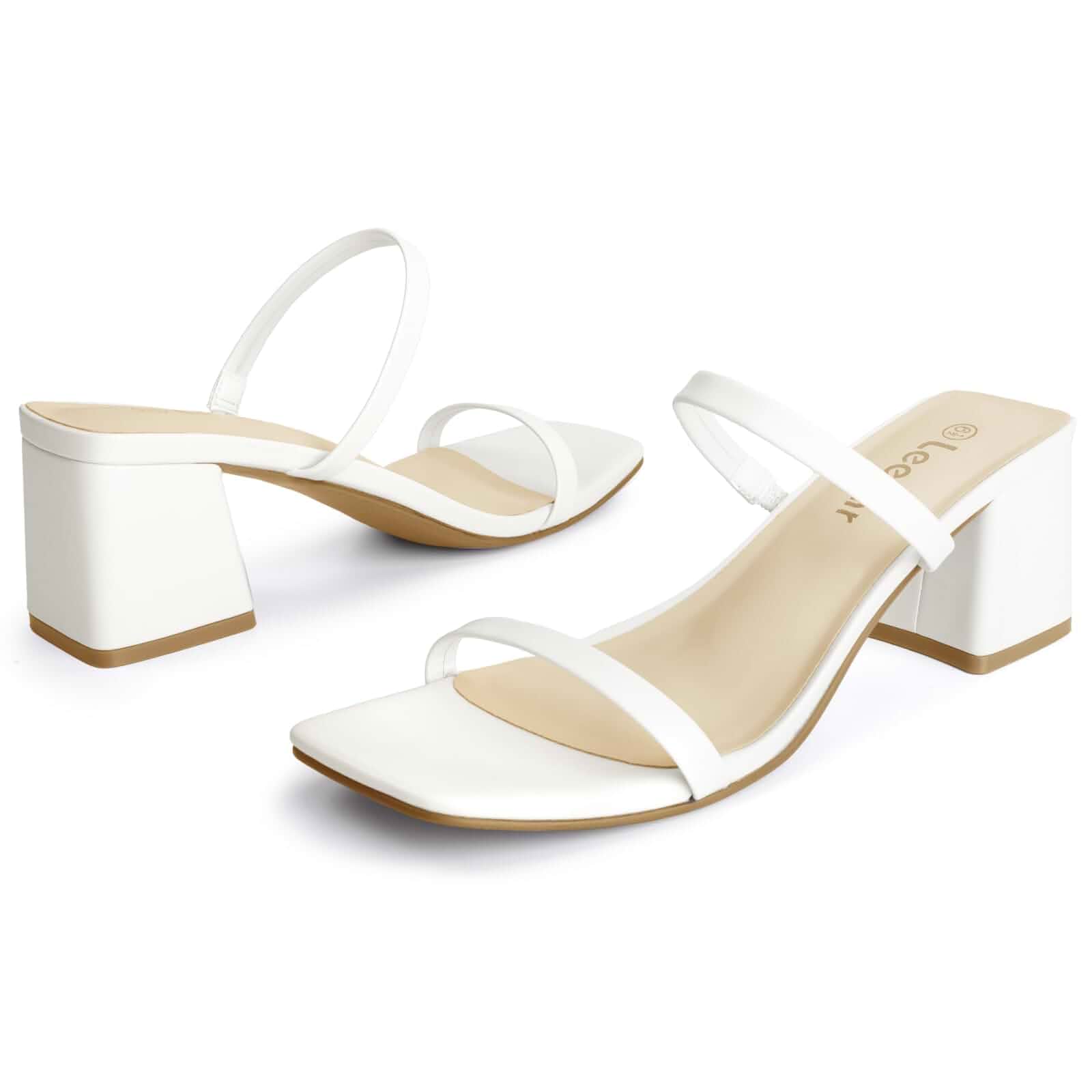Leevar Women’s Square Open Toe Strappy Slip On Block Heel Sandals 2.25 Inch Square Toe Low Block Heels Sandals, Chunky Heels,Slip on Heeled Sandal Mule,Strappy Heels for Party Wedding Dress Shoes