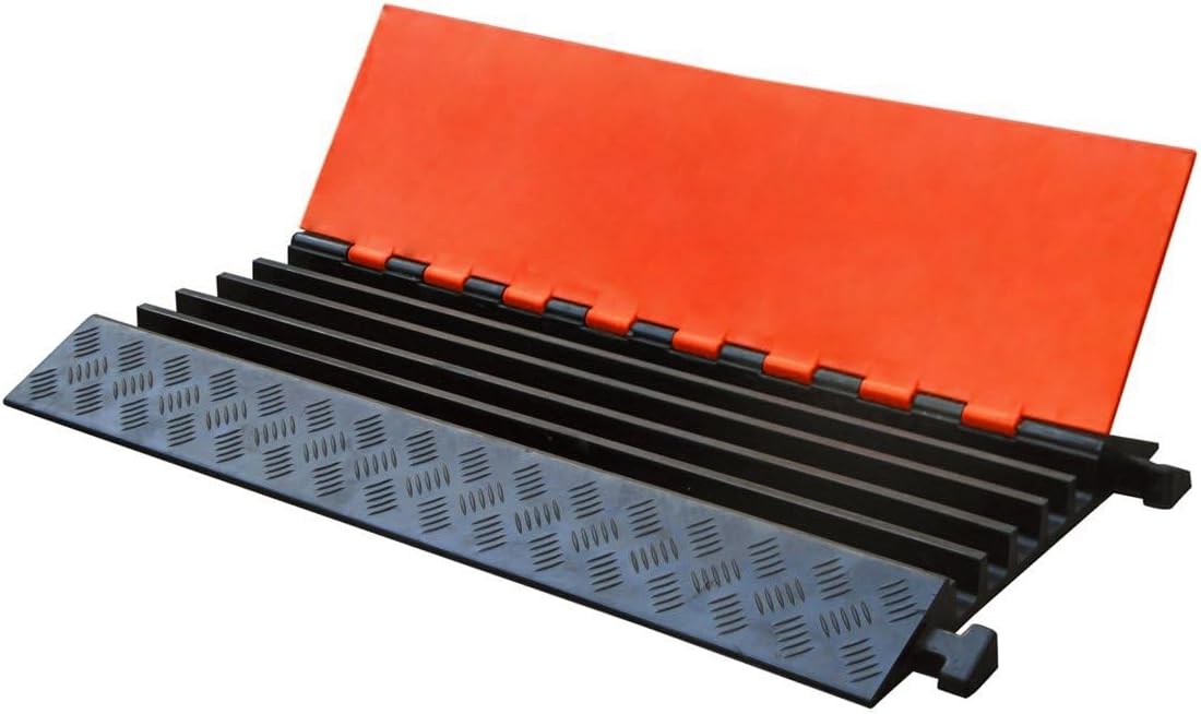 Kable Kontrol Atlas Heavy Duty Cable Protector Wire Ramp - 5 Channel 36” Long Black & Orange – 36,000 Load Capacity - Rubber Speed Bump and Wire Protector for Indoor and Outdoor Use - CP9984