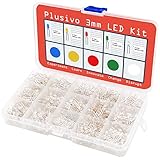 3mm LED Light Emitting Diode with Clear Lens Assortment Kit - Pack of Clear Lens LEDs (1000pcs) - Red, Green, Yellow, Blue and White LED Indicator Lights from Plusivo