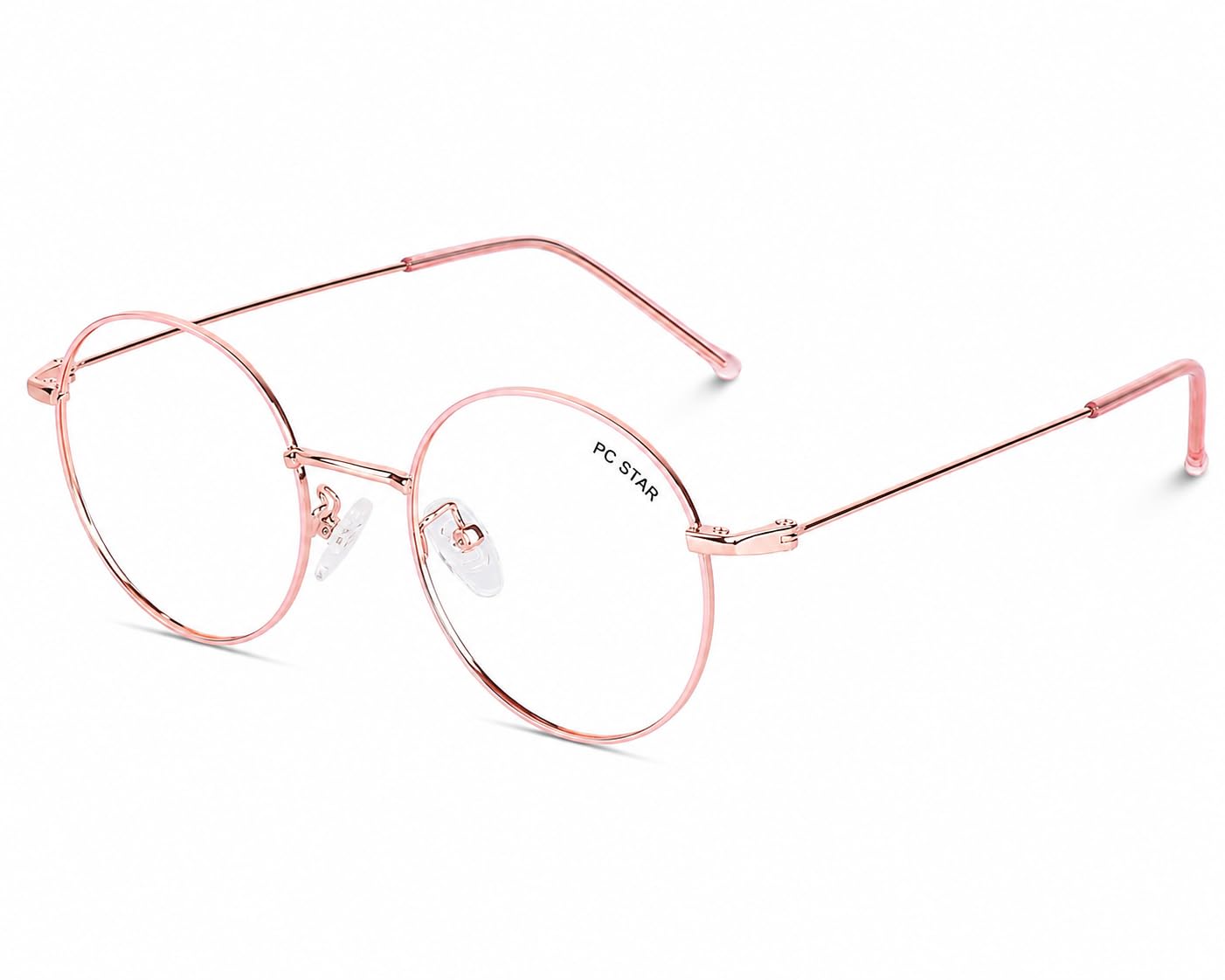 round blue light blocking glasses, metal frame, clear lens, vintage style, lightweight, unisex