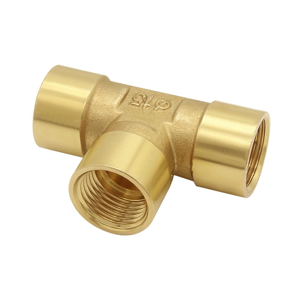 Hooshing Brass Tee Pipe Fitting 1/2" x 1/2" x 1/2" NPT Female Tee Adapter for Fuel Oil Gas Plumbing