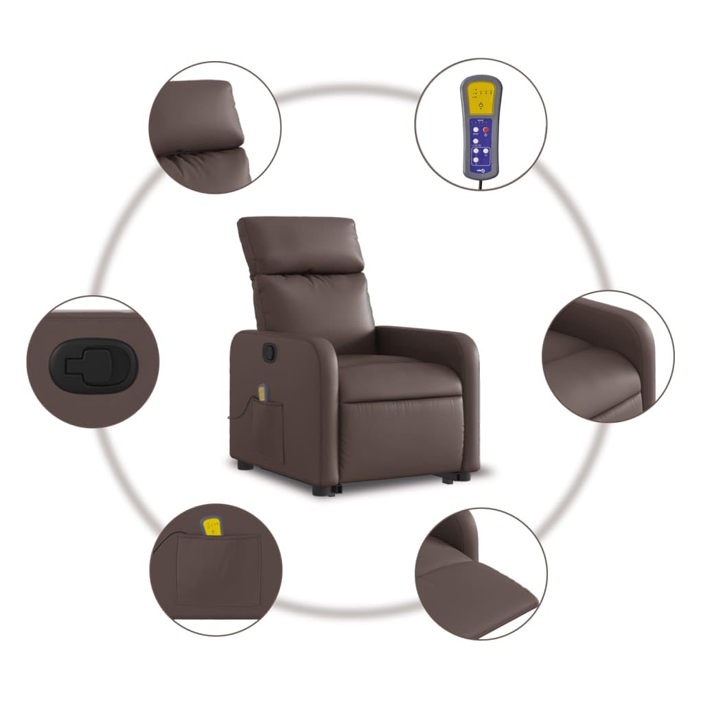IKAYAA Sillón de Masaje con Elevador Levanta Personas Mayores Sillon Relax Reclinable Sillón Elevador Sofá Relax con Bolsillos Laterales Marrón
