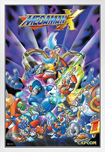 Mega Man X Cover Box Art Video Game Video Gamer Classic Retro Vintage 90s Gaming Megaman Capcom Legacy Collection Megaman 11 Mega Man X Dr Wily White Wood Framed Poster 14x20