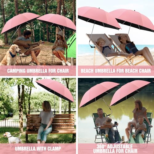 Image of 2 PACK Beach Umbrella with Clamp, 360 Adjustable Umbrellas for Chair, UPF50+ Umbrella for Beach Chair, Patio Chair, Wheelchair, Camping Chair, Golf Carts (Chair Not Included)