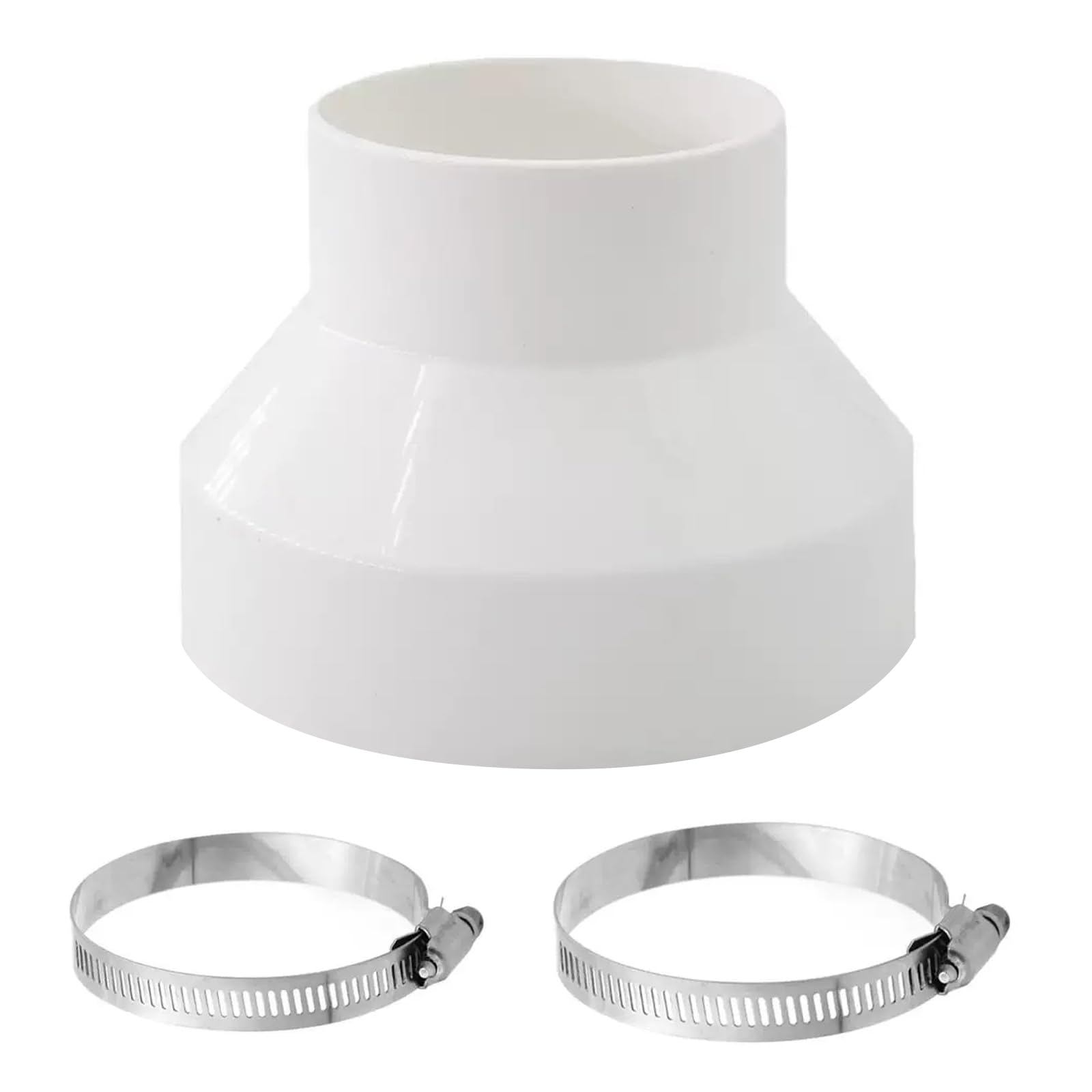 Ducting Reducer 150mm to 100mm, 6 to 4 inch Duct Pipe Reduction Coupler, Round Ducting Reducer mit Stainless Hose Clips(91-114mm,141-165mm) for Extractor Fans, Cooker Hood Tumble Dryer Ventilation