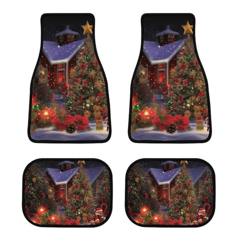 Tapis de sol de voiture de Noël antidérapants pour auto - Lot de 4 universels