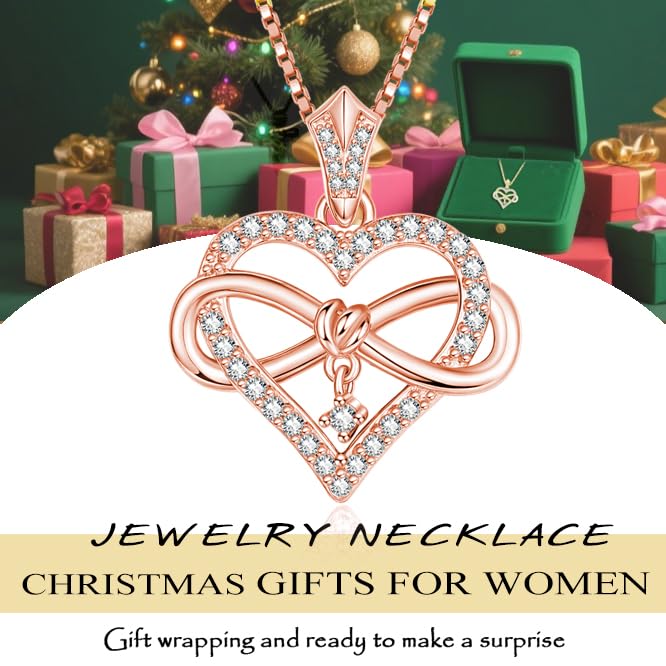 Heart Necklaces for Women Mom,Birthday Gifts for Wife Girlfriend,14K Gold /18K Rose Gold Infinity Necklace Womens Jewelry with Birthstone Pendant Necklaces3