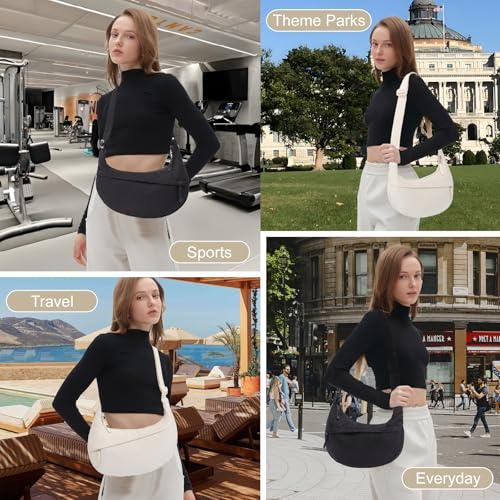 Image of YIKOEE Nylon Crescent Crossbody Bag for Women Shoulder Hobo Purse for Travel with Front Zipper Pocket