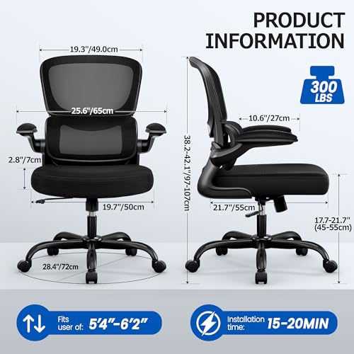 Image of ALLGOD Office Chair Ergonomic Desk Chair, Breathable Mesh Desk Chair Comfy with Lumbar Support, Flip-up Armrests, Computer Chairs Comfortable for Home, Office, Work, Standard, 300Lbs
