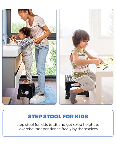 Image of ACKO 11 Inch Folding Step Stool, Non-Slip Foldable Step Stools up to 300lbs for Kids and Adults, Portable Lightweight Collapsible Stool with Handle, for Kitchen Bathroom, White