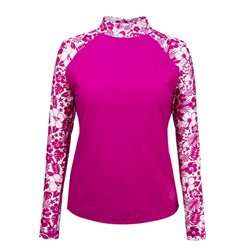 UV SKINZ UPF50+ Womens Aloha Long Sleeve Sun & Swim Shirt-Hot Pink Aloha-L