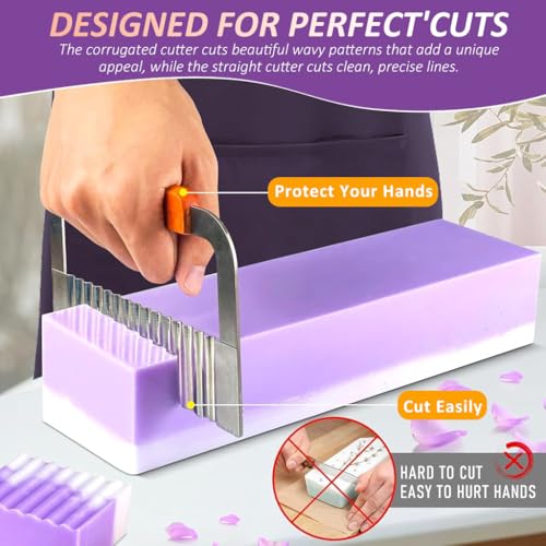 Image of HASTHIP Silicone Soap Mold with Wooden Box, 1200g /42Oz Large Capacity Flexible Rectangular Loaf Mold, Stainless Steel Wavy + Straight Scraper for Soaps Making
