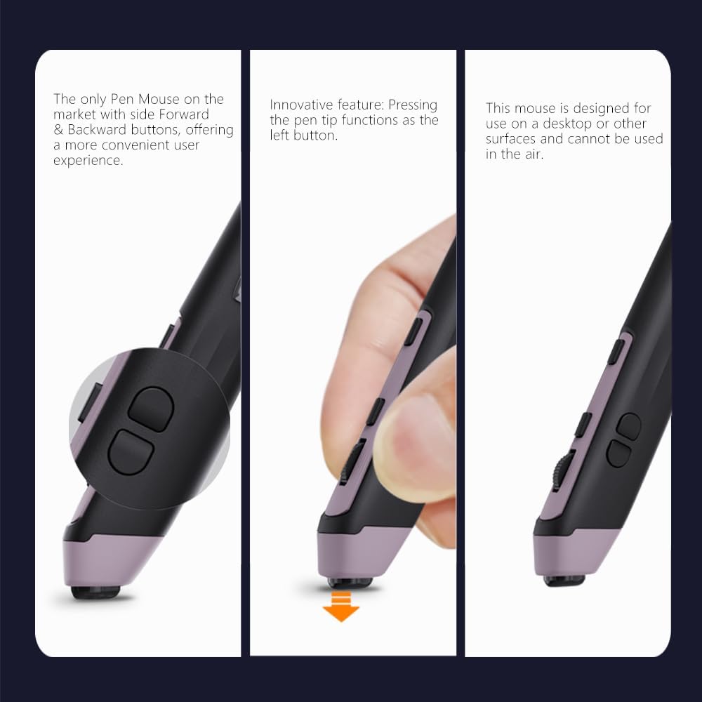 Plima Patent, Intuitive Pen-tip Press-Down Function Equivalent to The Left Mouse Button,Pocket Ergonomic Dual Mode 2.4+BT Pen Mouse 2.0 Vertical Mice, Support Windows, Android,Linux, Mac OS(Purple)