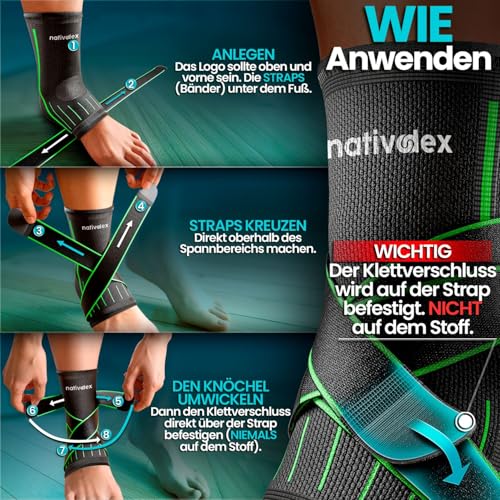 NativoDex Sprunggelenkbandage – Verstellbare Knöchelbandage für Plantarfasziitis & Achillessehne – Stabilisierung & Schutz – Atmungsaktive orthopädische Fußbandage für beide Füße