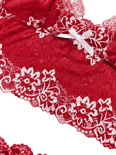 Image of Lilosy Sexy Lingerie for Women Lace Pajamas Set Cami Bra and Panty High Waist Sheer Sleepwear 2 Piece 2XS-6XL