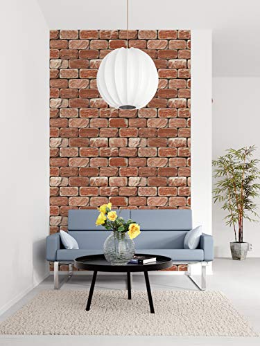 Image of DWELLSINDIA Bricks Self Adhesive Peel and Stick PVC Wallpaper Waterproof, Scratch Resistant, Laminated (41x244 CM, Rusty Red, Glossy)