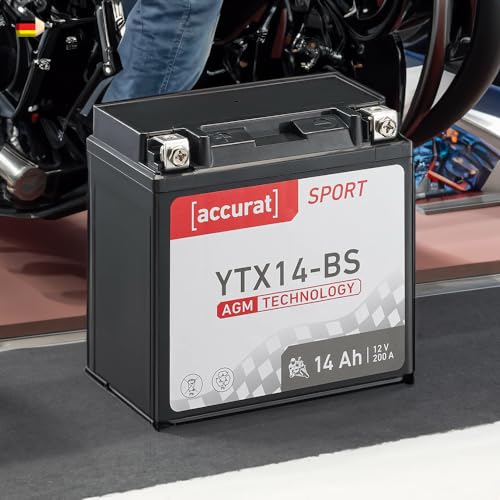 accurat Motorradbatterie YTX14-BS AGM 12V 14Ah Motorrad Batterie CTX14-BS JMTX14-BS 12Ah