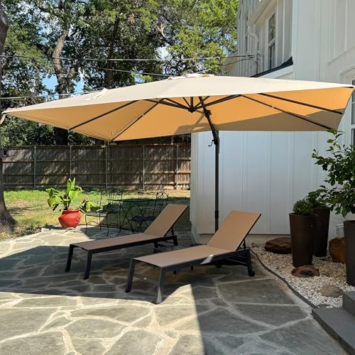 PURPLE LEAF 9' X 12' Left-right Tilt Patio Umbrella Outdoor Cantilever Swivel Rectangle Umbrella with Tilt Aluminum Offset Umbrella with 360-degree Rotation for Garden Deck Pool Patio Beige