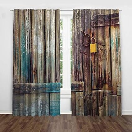 BBT 3D Wooden Digital Printed Polyester Fabric Curtain for Bed Room, Living Room Kids Room Color Brown Window/Door/Long Door (D.N. 298) (2, 4 x 9 Feet ( Size : 48 x 108 Inch) Long Door)