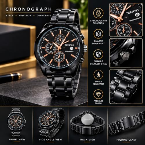 Buy Men's Analog Wrist Watch | Premium Black Dial Stainless Steel Strap Watch for Men | Quartz Movement | Stylish Casual & Formal | at Amazon.in - Image 4