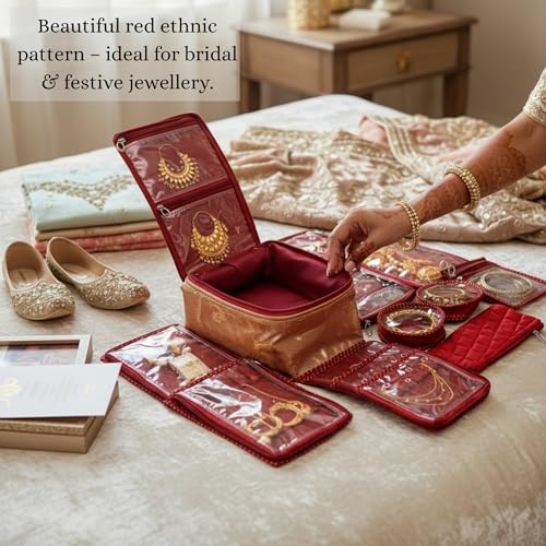 Image of Women's 15 Pieces Combo Marriage Bridal Jewellery Organiser Jewellery Box, Storage Bag, Vanity Box for Bridal Jewelry, Bangles, Necklaces, Earrings & Accessories
