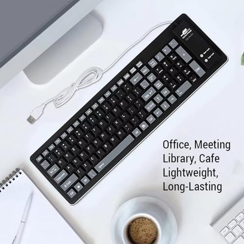 Image of Foldable Silicone Keyboard,103 Key Silent Portable Wired Keyboard,USB Interface Connection,Soft Rubber, Rollable, Lightweight, Waterproof, Dustproof for Desktops, Notebooks etc. (Black)