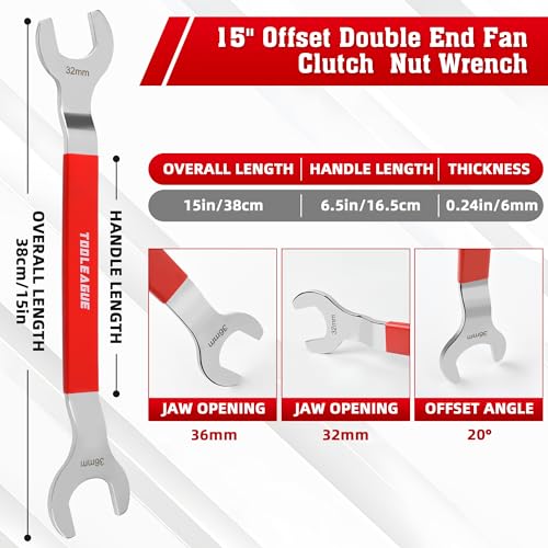 Image of TOOLEAGUE Fan Clutch Wrench Set, 2Pcs, 32mm & 36mm | Fan Clutch Removal Tool Kit,Compatible with BMW,Ford,GM,Chevrolet Water Pump Pulley Holder and Nut Water Hub Removal