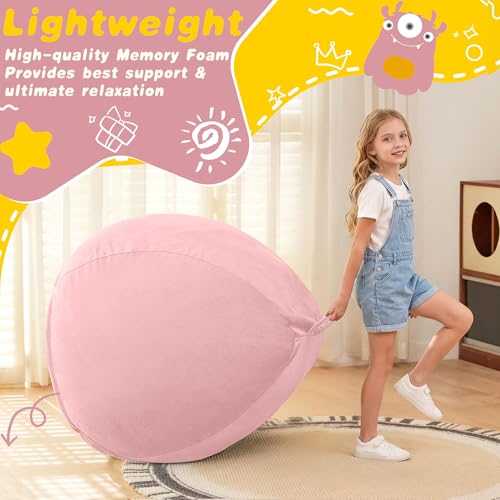 Image of HABUTWAY 2FT Bean Bag Chair, 2' Beanbags Small Bean Bag Chairs with Filling, Teardrop Bean Bag Chair Luxurious Velvet Ultra Soft Fur with Removable Cover (Pink)