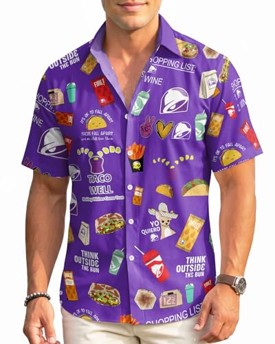 99TIMORO Mexican Taco Fiesta Mens Hawaiian Shirt Fun Mexico Food Button Down Short Sleeve Top
