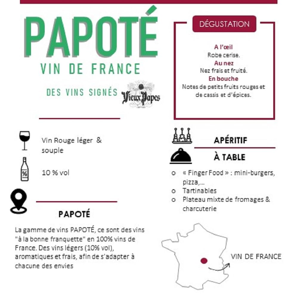 PAPOTÉ - Vin Rouge - Vin de France à 10% vol - Lot de 6 bouteilles x 75 cl
