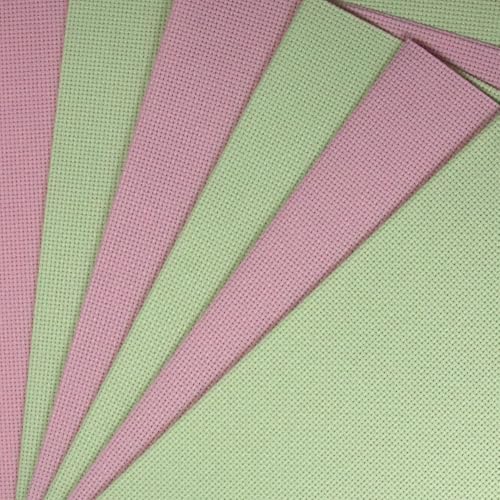Image of KCS 6 pc of 12 inch x 18 inch(30cmx45cm) 14CT Counted Cotton Aida Cloth Cross Stitch Fabric (Pink+Light Green)