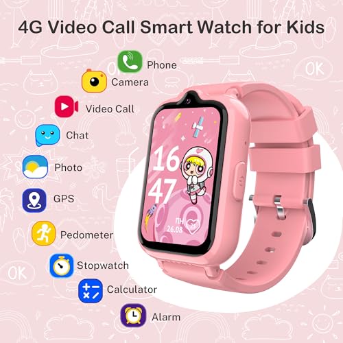Image of 4G Kids Smart Watches Girls | GPS Watch for Kids with Video Call and Voice Chat Pedometer SOS Alarm Calculator Camera Waterproof HD Touch Screen Parental Controls, Digital Watch for Girls Age 5-12