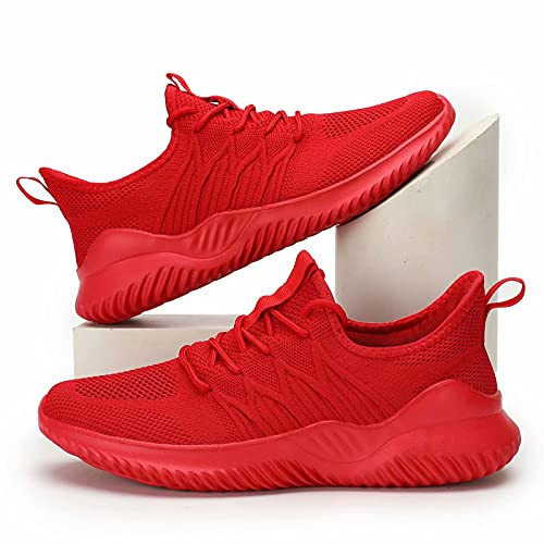 Image of Men's Non Slip Running Shoes Slip-on Comfortable Lightweight Breathable Walking Tennis Sneakers Zapatos de Hombre Red