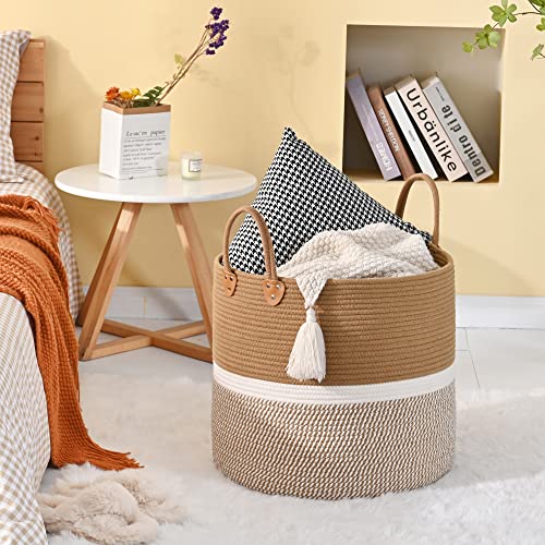 Kakamay Large Blanket Basket (18"X18"X16"),Woven Baby Laundry Hamper For Storage, Cotton Rope Blankets Baskets For Nursery, Laundry, Living Room, Pillows thumb #1