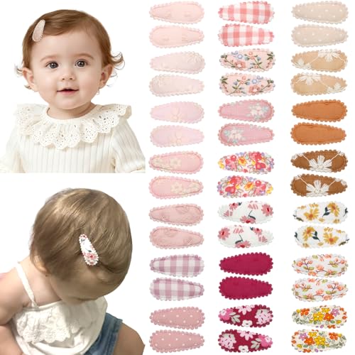CÉLLOT 42Pcs Baby Hair Clips, Infant Girl Hair Accessories, 1.5' Mini Hair Clips, Printed Anti-Slip Snap Barrettes, Waterdrop Design Hairpins,...