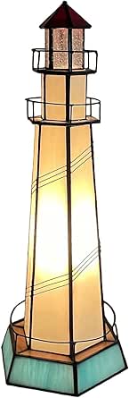 Bieye L10871 Lighthouse Tiffany Style Stained Glass Accent Table Lamp