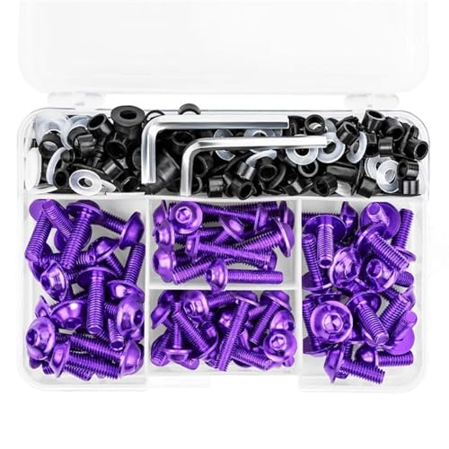 HHRDYY 190 Tornillos para Carenado De Motocicleta para Kawasaki para ZX6R para ZX7R para ZX9R para ZX10R para ZX12R Kit Completo Tuercas Y Llave Tornillos De Fijación Parabrisas(Violeta)