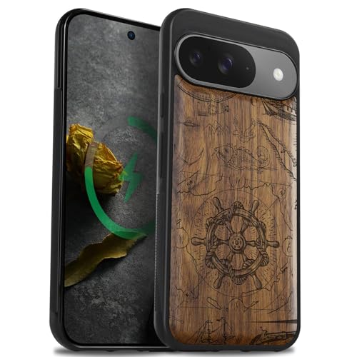 Coque Pixel 9 bois de noyer gravé étui élégant haute protection