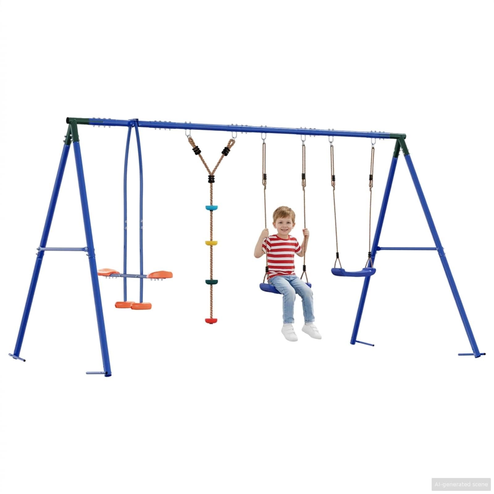 Set di altalena per esterni, multicolore, 330 x 185 x 185 cm, in acciaio e polietilene, con sedile regolabile, per bambini da 3 a 10 anni, resistente alle intemperie, robusto