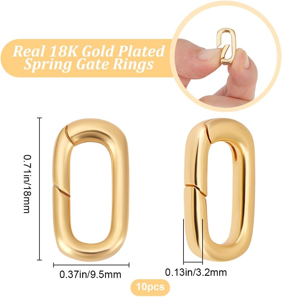 Beebeecraft 1 Box 10Pcs Spring Gate Rings 18K Gold Plated Oval Spring Clasp Connector Extender for Necklace Bracelet Jewelry Making - Image 2