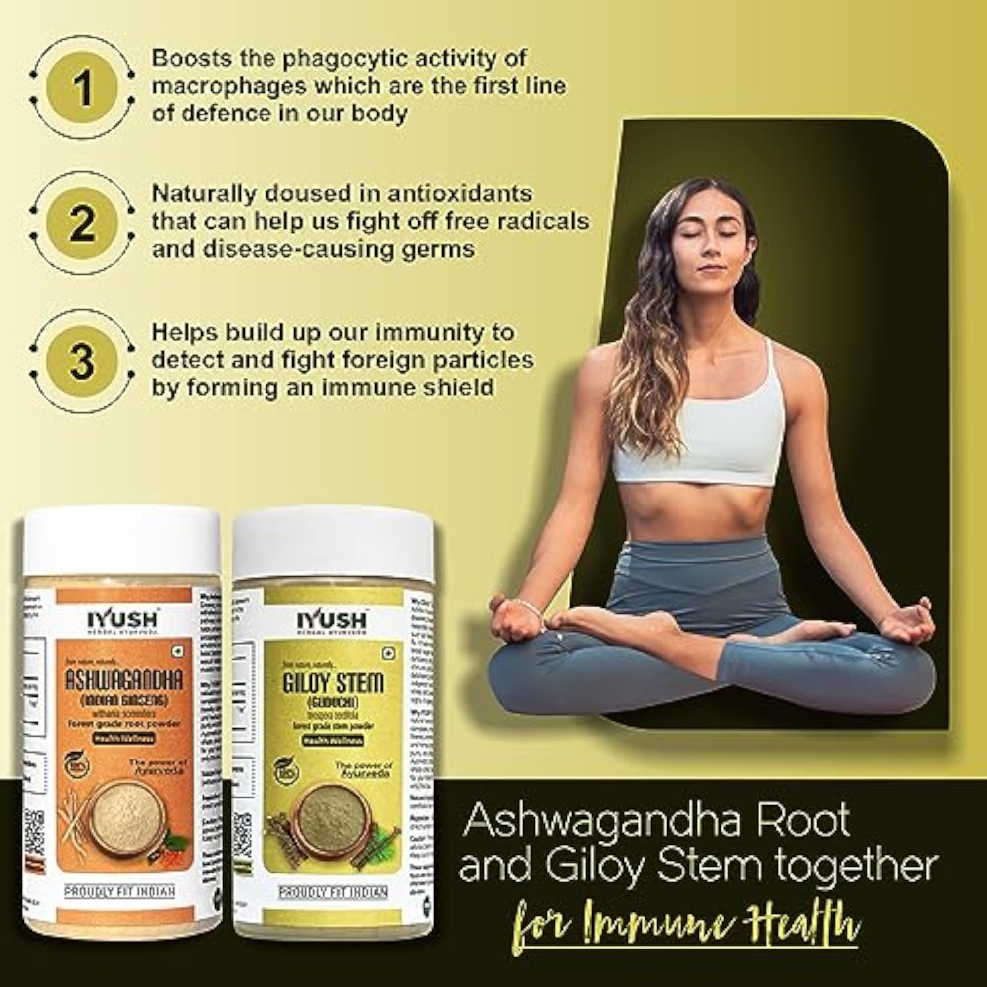 IYUSH Herbal Ayurveda Giloy Stem and Ashwagandha Root Powder, 100g Each