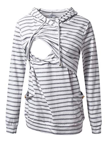 Image of GINKANA Womens Nursing Hoodie Top Sweatshirt Long Sleeve Button Decoration Pockets Shirts Tunic Top