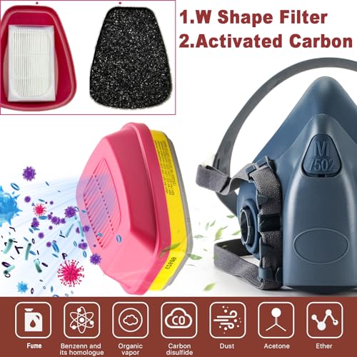 RANKSING 7502 Reusable Respirator Mask Face Shield Cover with 60921 and 2097 Filters for Dust, Fumes, Asbestos, Chemicals and Other Particles while Painting, Spraying, Polishing and More, Medium - Thumbnail 3