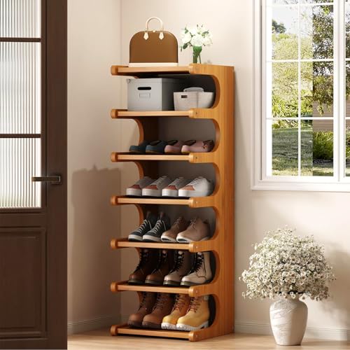 sdowens 7-Tier Vertical Shoe Rack, Bamboo Free Standing Shoe Rack Shelf, Shoe Storage Stand...