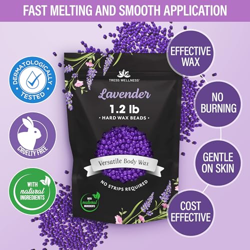 Image of Tress Wellness Wax Beads - Safe for Skin - Dermatologically Tested - At-Home Kit for Bikini, Lavender 2 x 1.2lb, 2 pack